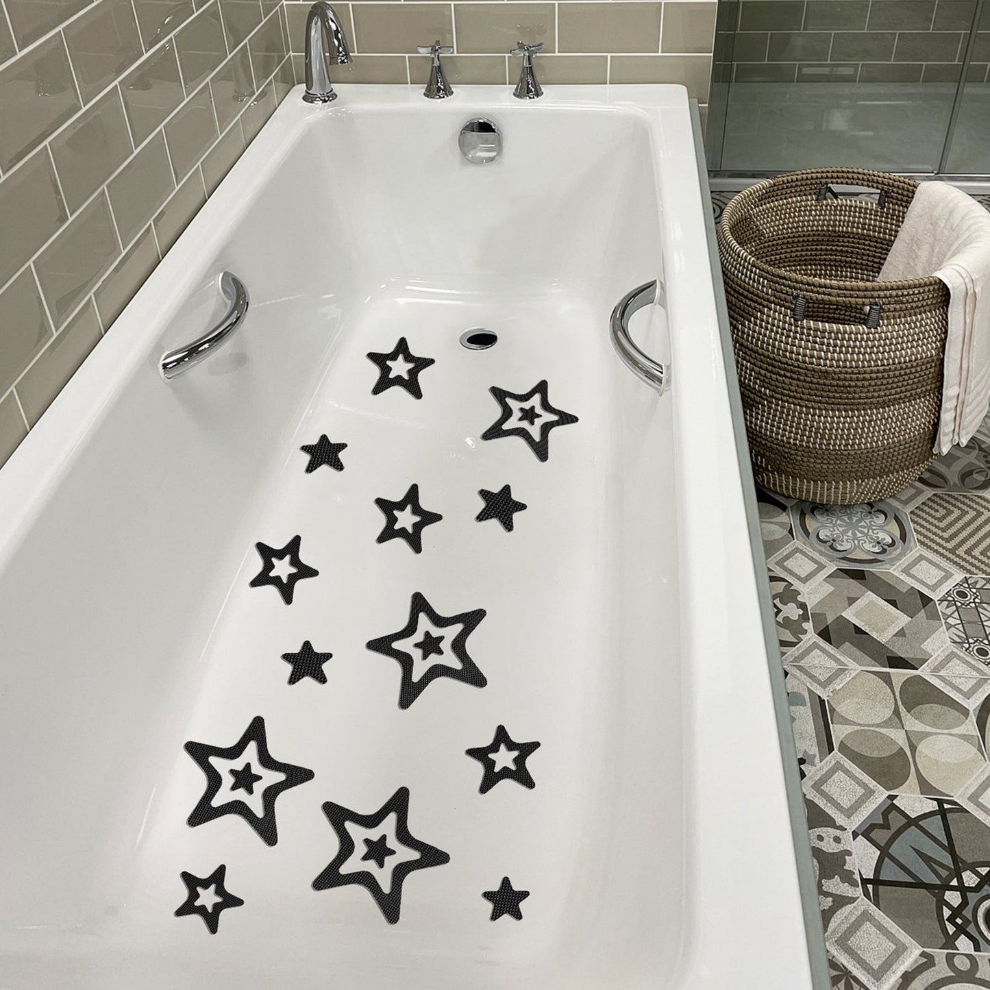 Set of 10 Star Shaped Non-slip Stickers for Bathroom, Shower and Bathtub - Waterproof and Anti-slip Adhesive Decals for Safety