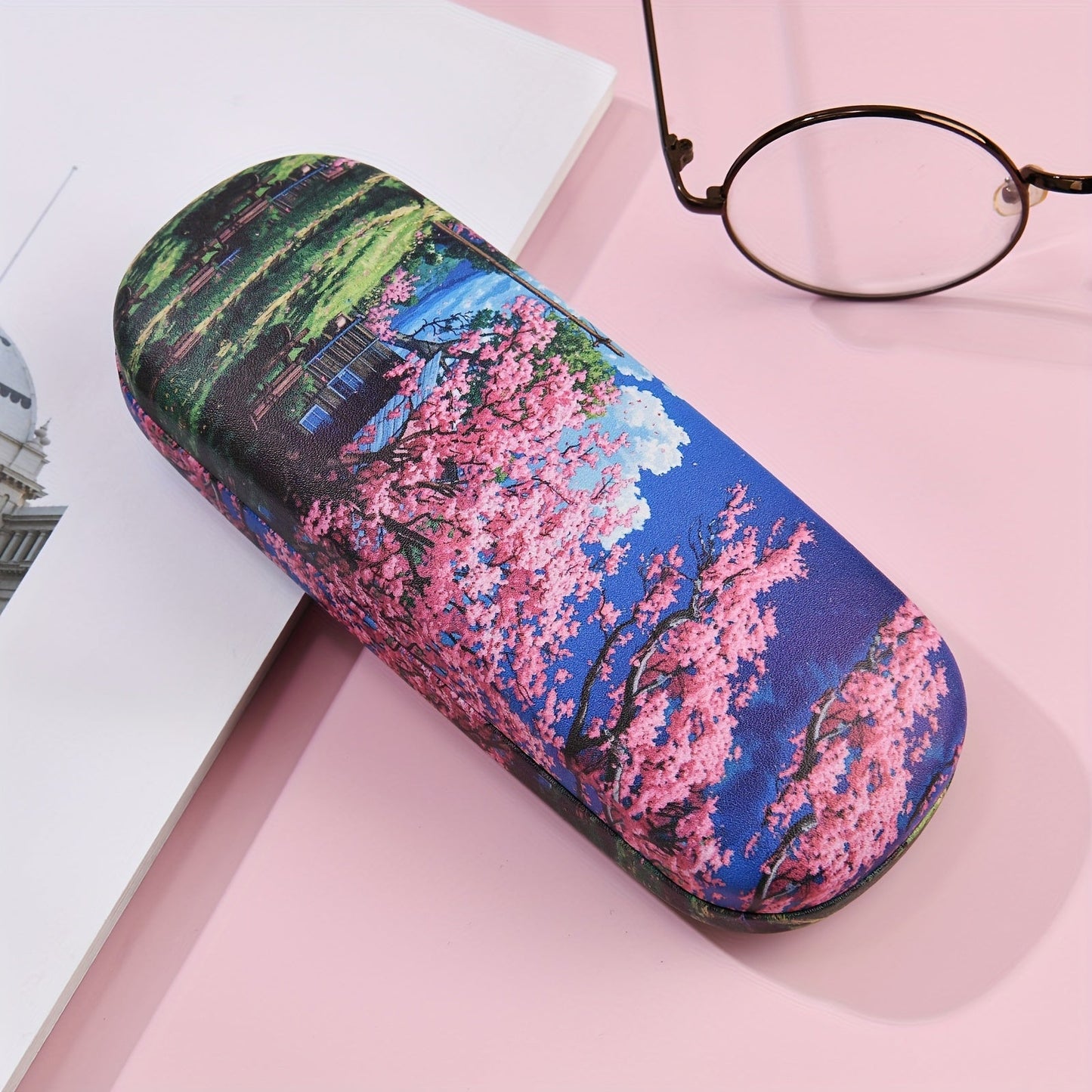 Stylish Cherry Blossom Print Glasses Case - Sturdy Semi-Hard Storage Box for Fashion Glasses, Fashionable Eyewear Protector with Trendy INS Style for Women