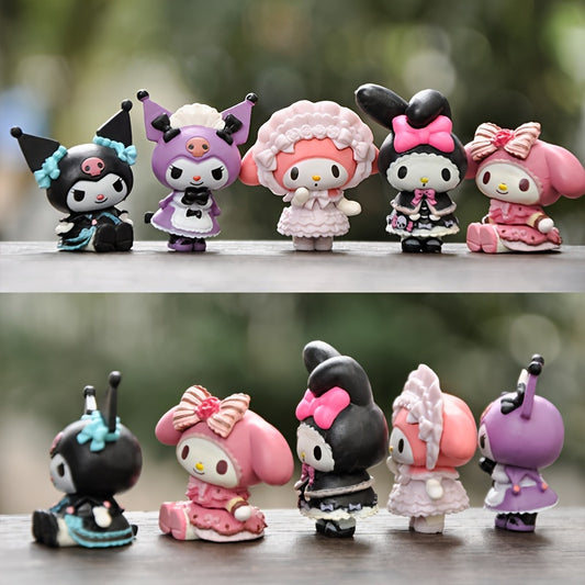 Set of 5 Sanrio Kuromi & Maid themed cute decor pieces ideal for bedroom, desk, car, and birthday gifts, made of PVC.