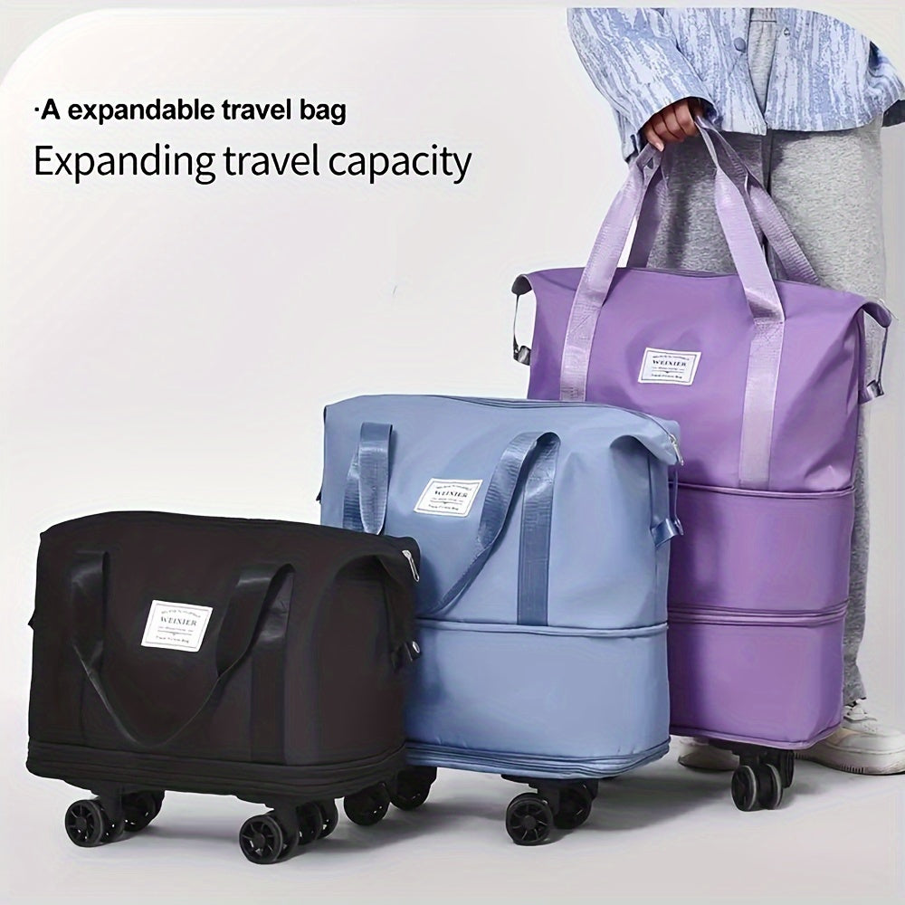 Large 3-layer travel bag with wheels - Waterproof nylon luggage for daily commute & moving