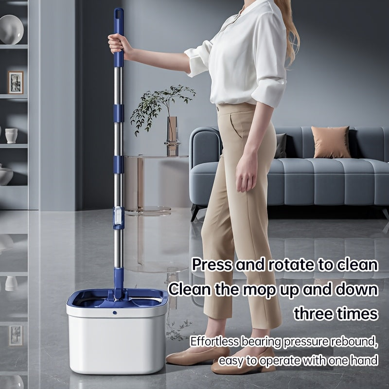 Introducing the all-new Sewage Separation Mop with Rotating Head and Bucket. This set includes three fiber cloth heads, making cleaning a breeze. Say goodbye to dust, hair, and sewage with this handy rotating mop - a must-have tool for all cleaning