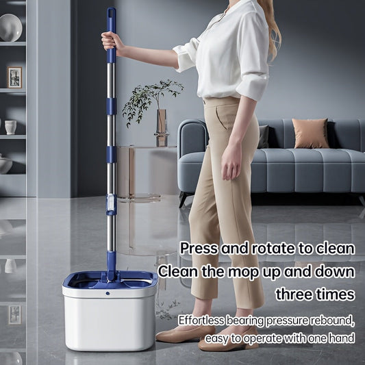 Introducing the all-new Sewage Separation Mop with Rotating Head and Bucket. This set includes three fiber cloth heads, making cleaning a breeze. Say goodbye to dust, hair, and sewage with this handy rotating mop - a must-have tool for all cleaning