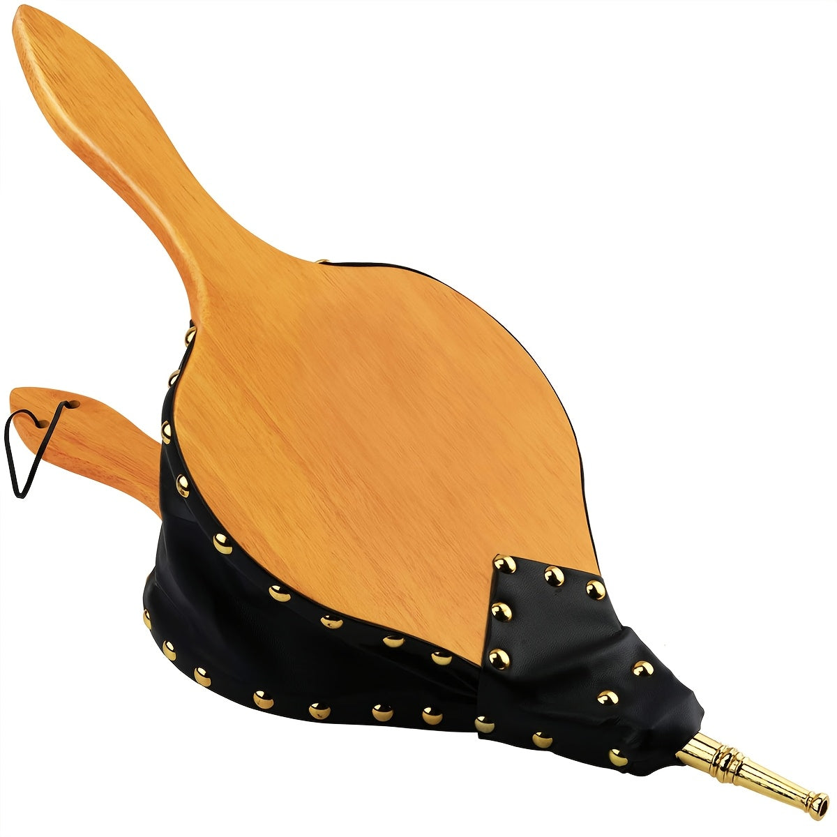 Large Leaf-Shaped Bellows - Oak Wood, 48.26cm x 20.32cm - Ideal for BBQs, Fireplaces, Fire Pits, Indoor & Outdoor Stoves, and Camping - Features Hanging Strap and Durable Zinc Alloy Nozzle