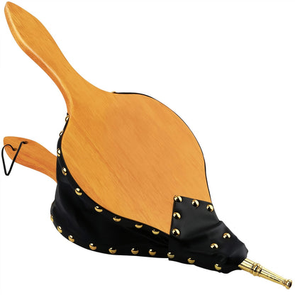 Large Leaf-Shaped Bellows - Oak Wood, 48.26cm x 20.32cm - Ideal for BBQs, Fireplaces, Fire Pits, Indoor & Outdoor Stoves, and Camping - Features Hanging Strap and Durable Zinc Alloy Nozzle