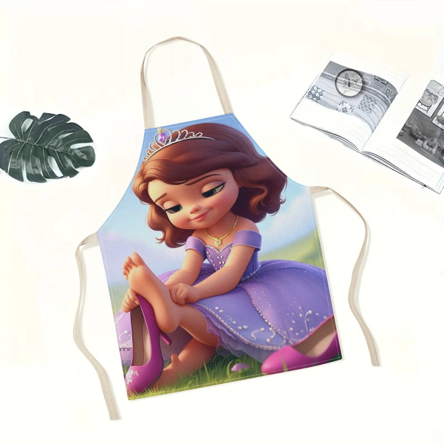 Durable Polyester Disney Elsa Waterproof Apron featuring a Vibrant Cartoon Princess Design - Perfect for Home, Restaurants, Cafes & More - Stylish and Simple Flower Pattern Included