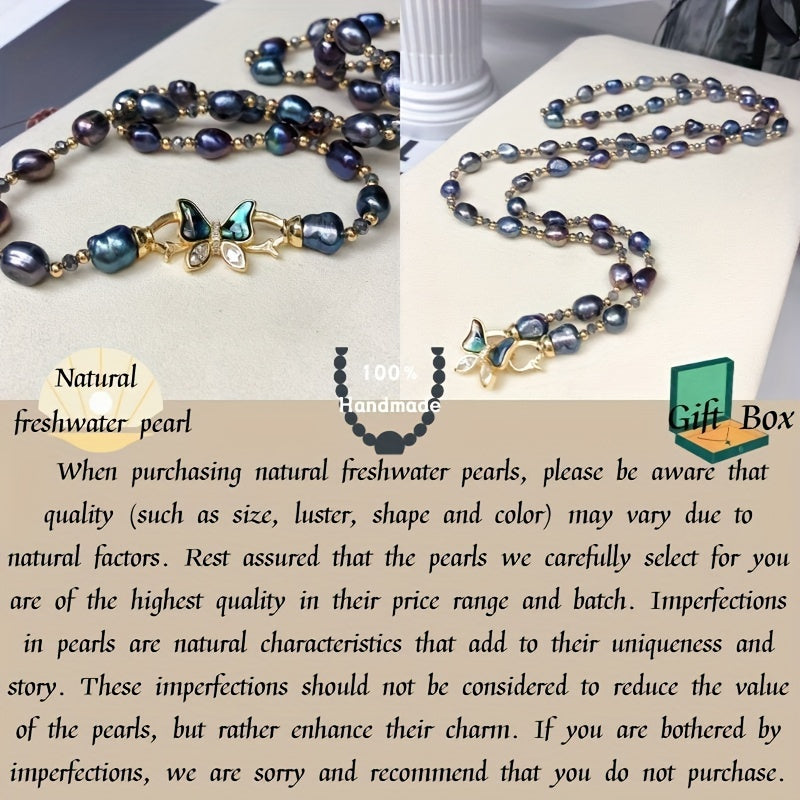 Vintage hip-hop style freshwater pearl necklace featuring baroque irregular beads, perfect for both weddings and casual attire. Comes with a gift box for easy gifting.