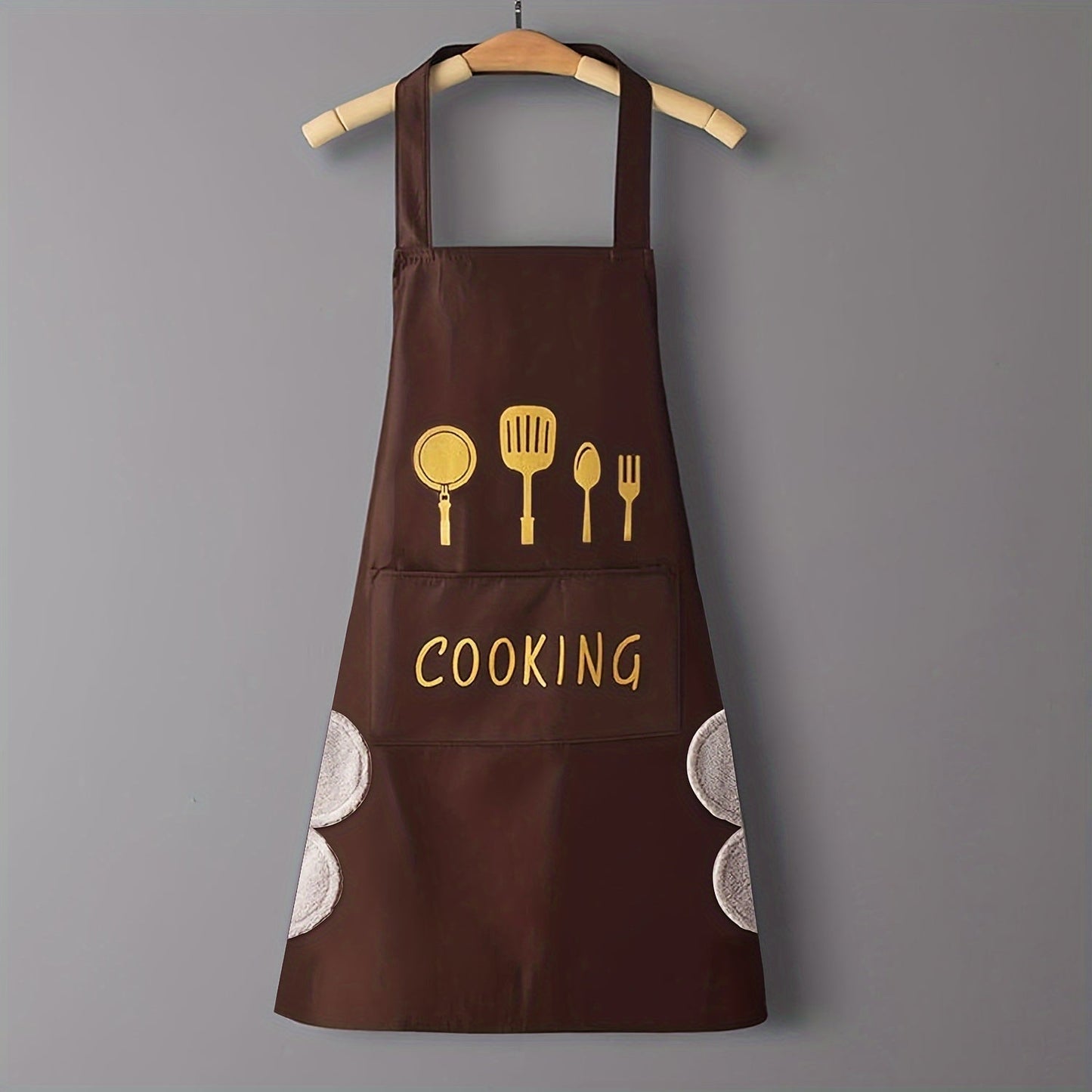 Large, durable PVC cooking and baking apron for women, featuring waterproof design and convenient hand wipe pockets.