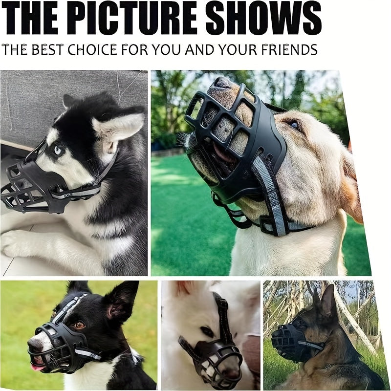 Universal Breathable and Durable Reflective Basket Dog Muzzle to prevent biting and chewing.