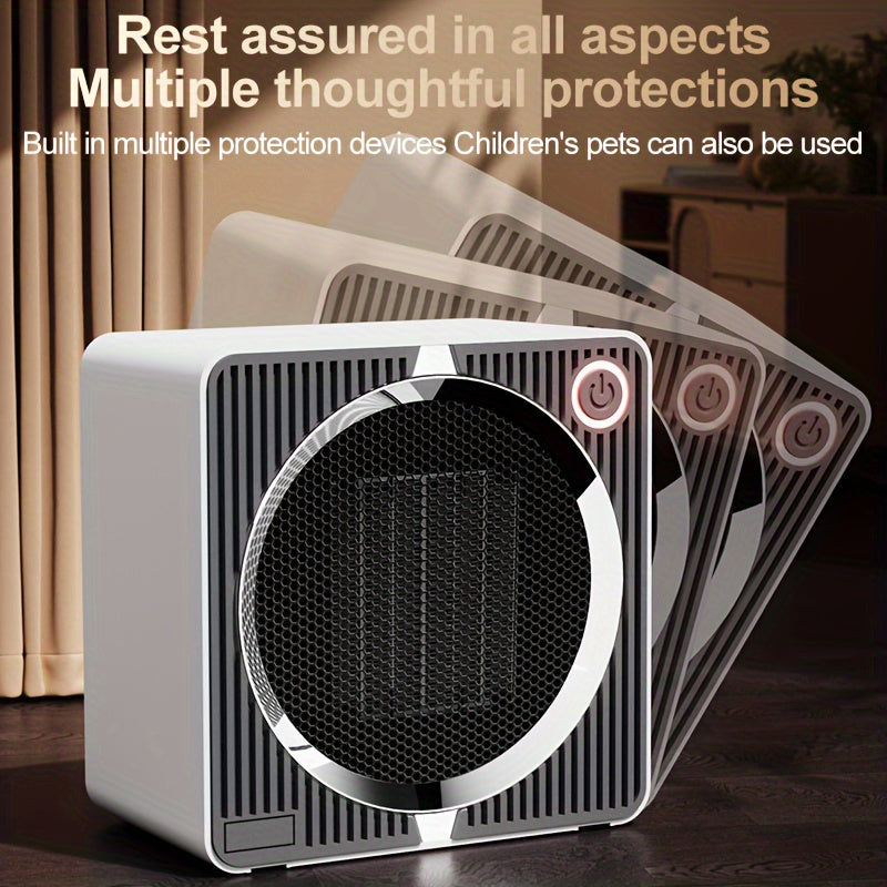 EcoHeat Portable Ceramic Heater with Thermostat, 500W Silent Space Heater for Office and Home, Square Iron and ABS Construction, Overheat Protection, EU Plug, Fast and Quiet Heating - White/Black