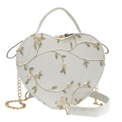 1 Floral Heart Crossbody Bag for Women with Zipper Closure, Pink or Green Embroidered Design, Ideal for Casual Outings & Special Occasions