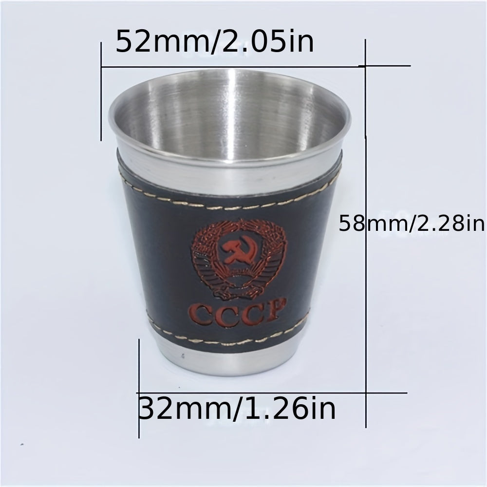 Set of 4 70ml stainless steel camping cups with faux leather carry bag CoSenNo_GRANTEDville_FL