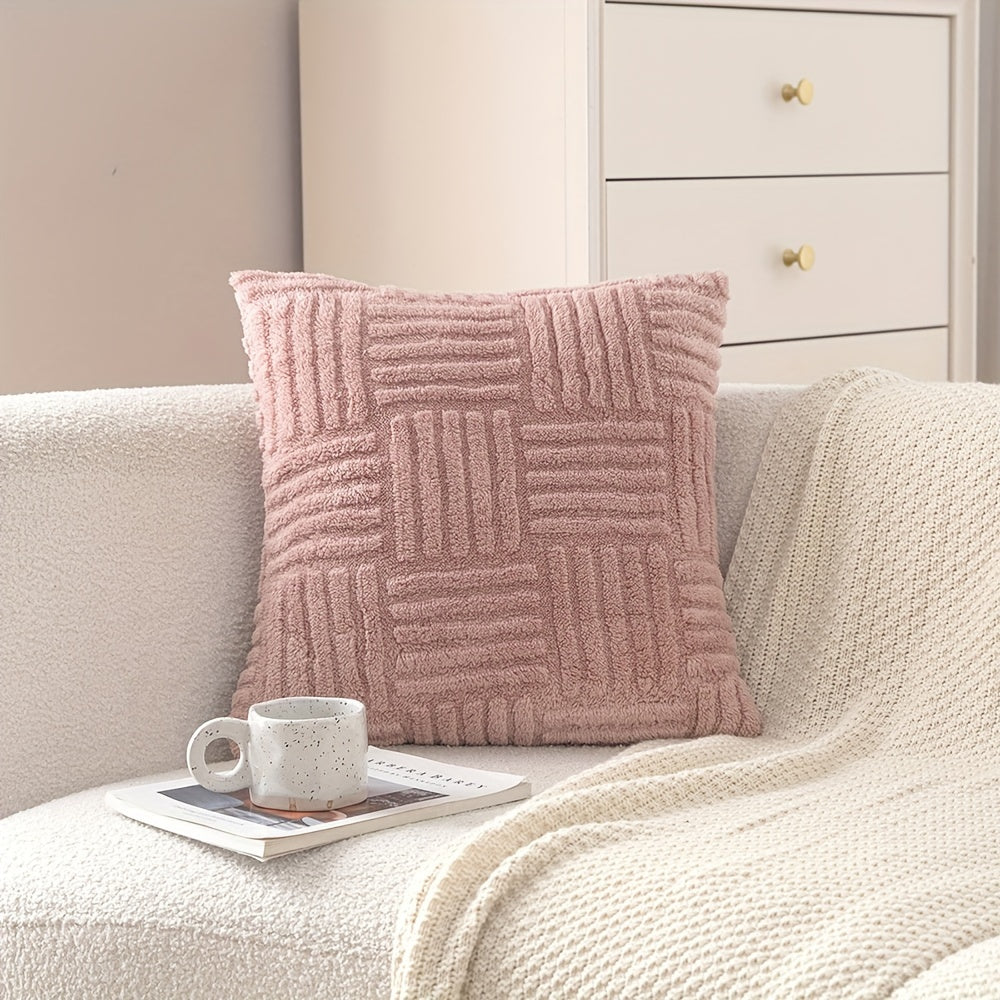 Boho style pillow cover for home decoration, in plush stripe design, available in two sizes; suitable for sofa, couch, or bed; cozy modern addition to any room, pillow insert not included.