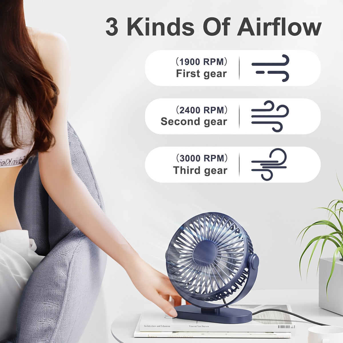 Compact Mini Personal Fan - Quiet Portable USB Desk Fan with 3 Speeds and 360° Rotation, Ideal for Home, Office, Car & Outdoor Travel