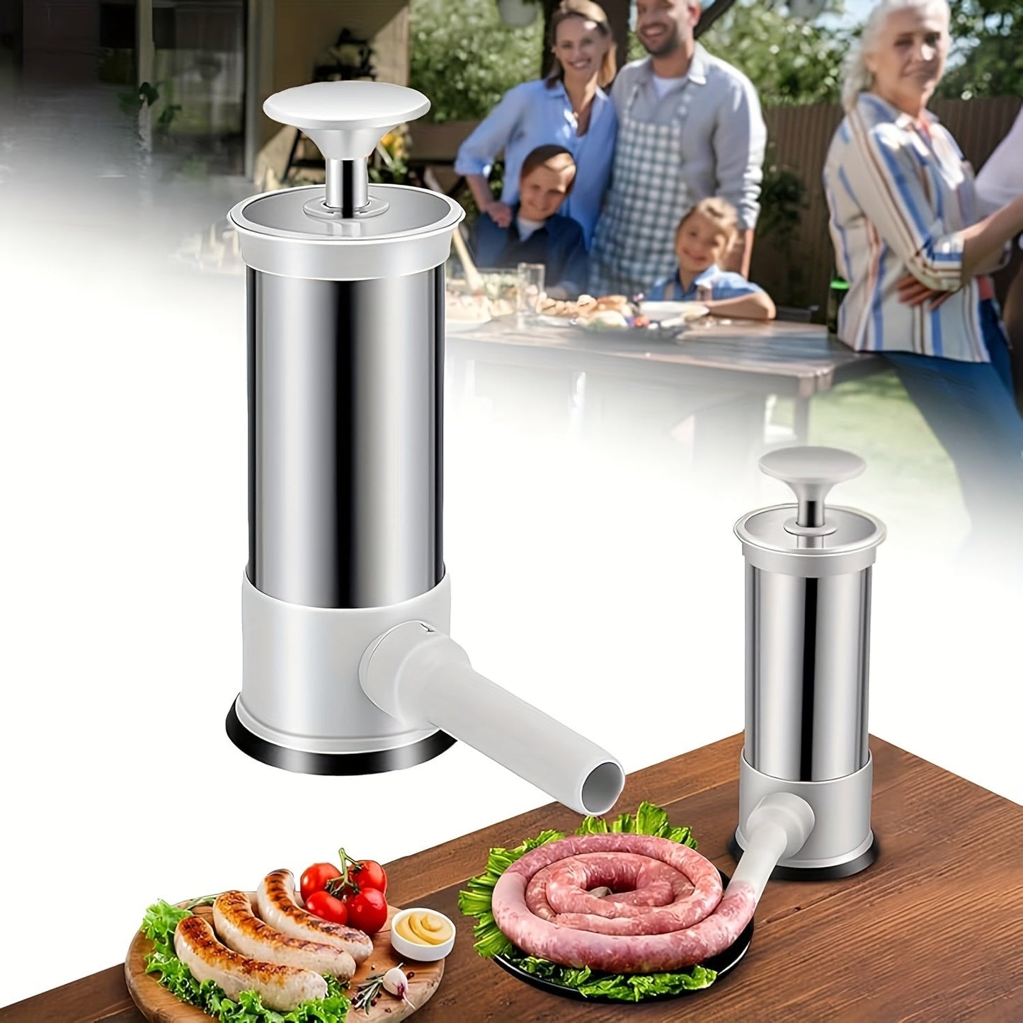 1 piece of Stainless Steel Sausage Syringe Machine with Stuffing Tubes, Manual Sausage Stuffer Filler, Hand Operated Salami Maker - Kitchen Tools and Accessories.