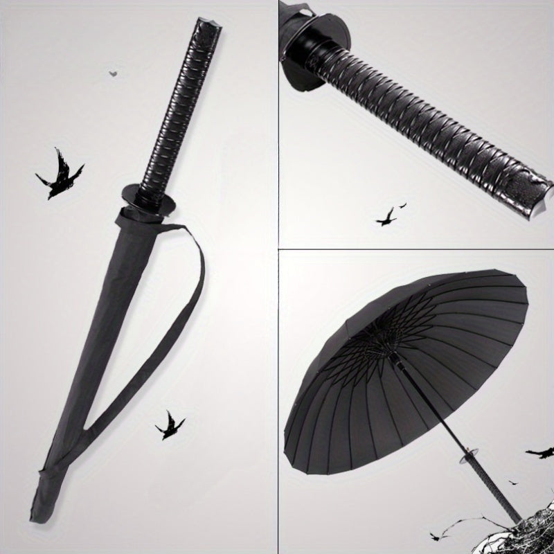 Samurai Sword Stick Umbrella with Automatic Opening, 16 Iron Ribs, Plastic Handle, Nylon Canopy, Water-Resistant, Durable and Stylish