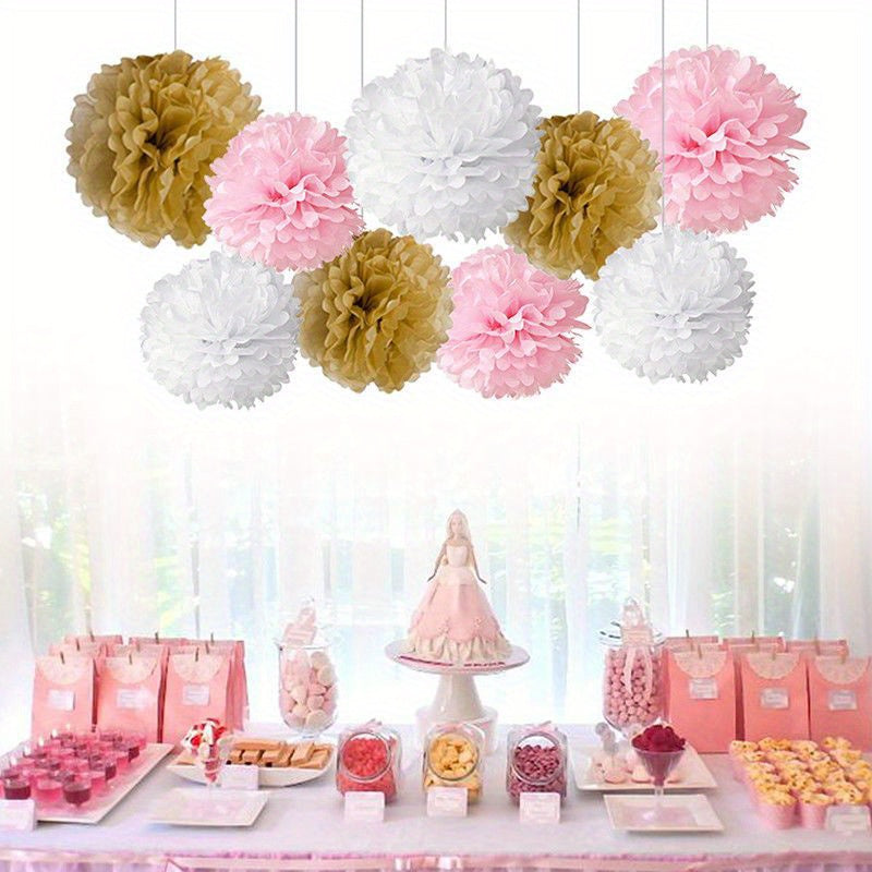 Set of 9 Paper Pom Pom Flowers for Events