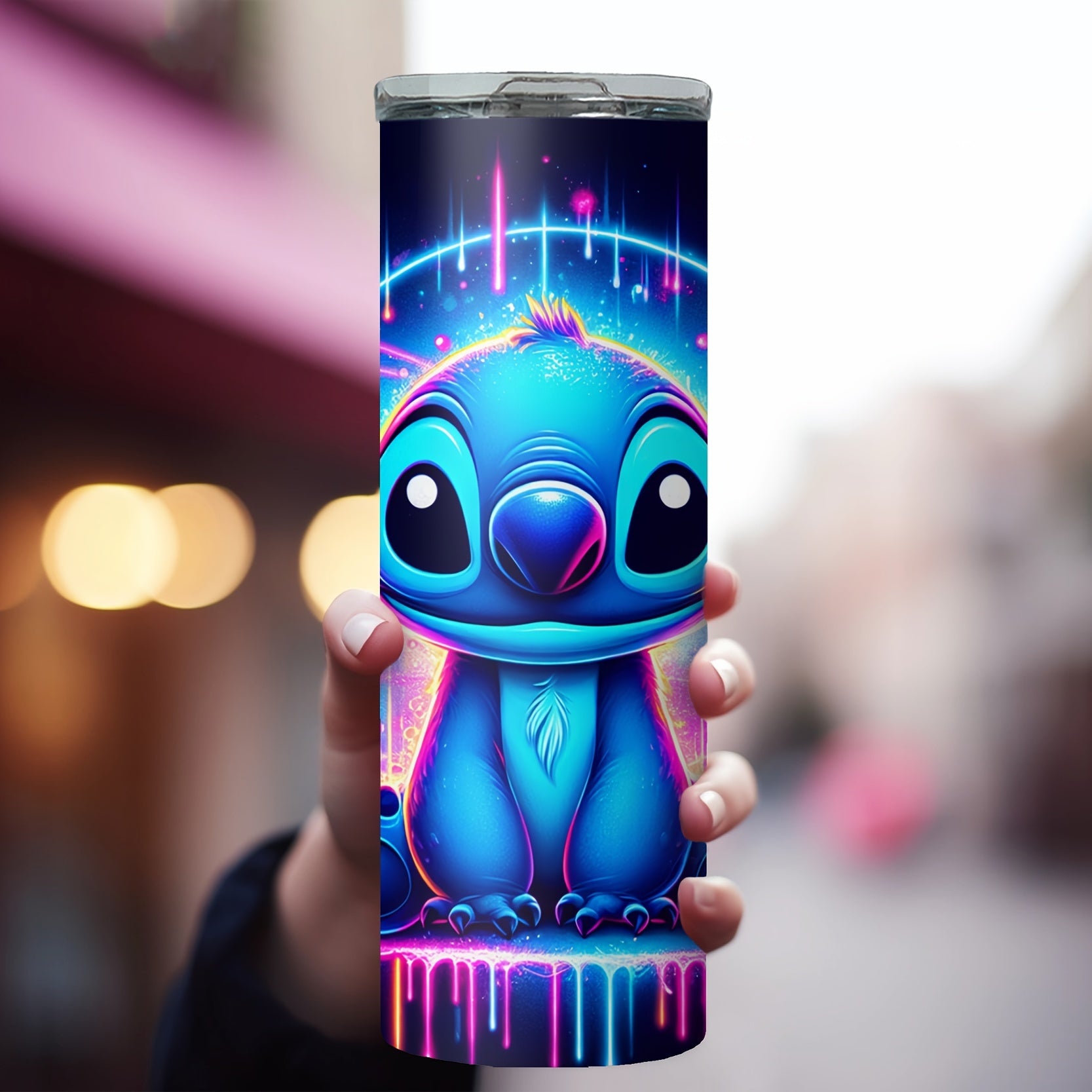 20oz stainless steel water bottle with cartoon character design, insulates hot and cold beverages, includes straw for drinking.