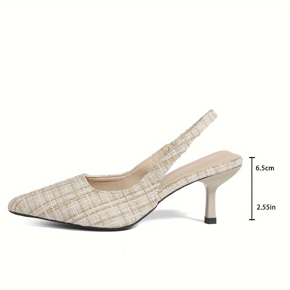 Women's tweed stiletto sandals with pointed toe, slingback, and high heels for a fashion-forward look.