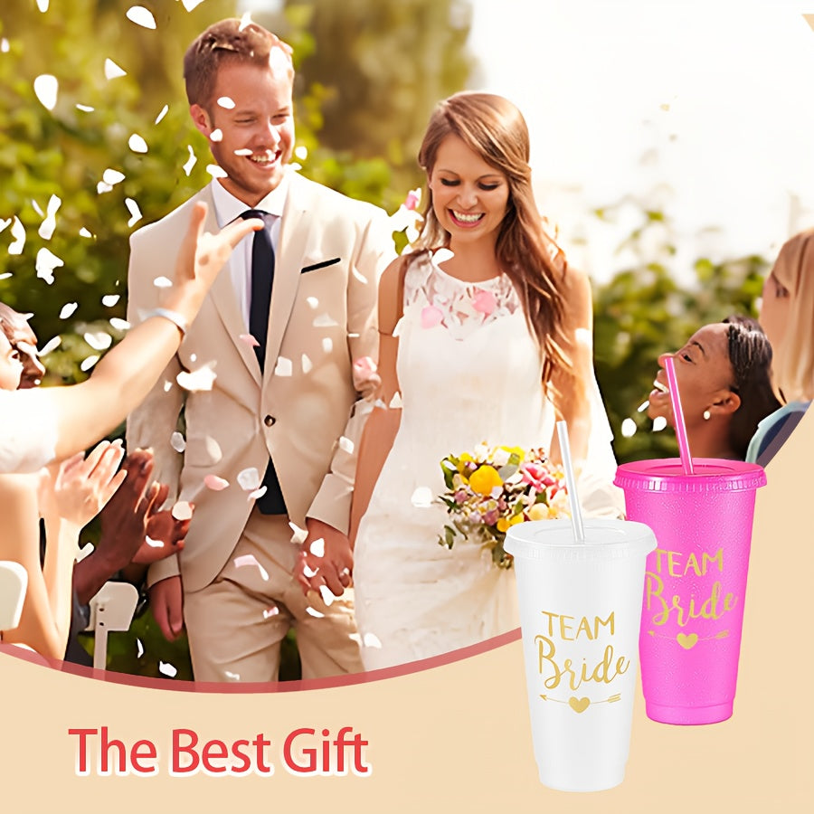 10 24oz Bachelorette Party Tumblers with Lids and Straws, perfect for bridesmaids and bridal party gifts at weddings.