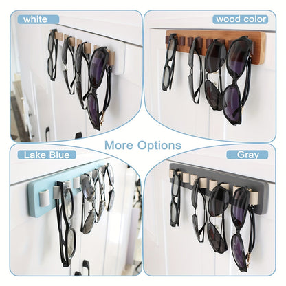 Wooden glass organizer wall-mounted rack for organizing and storing multiple glasses.