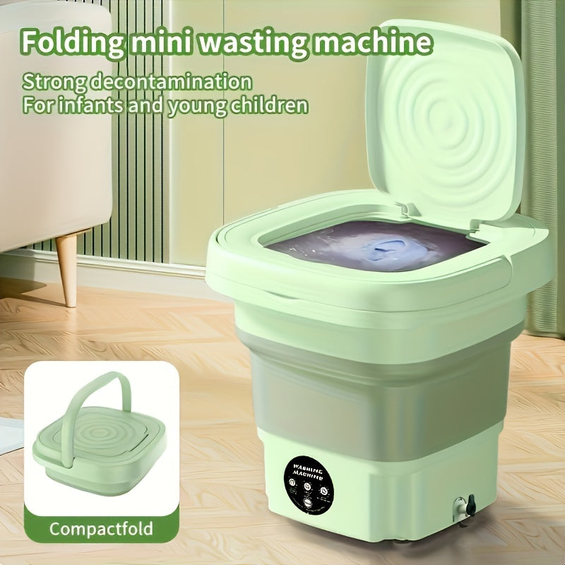 Portable 8L Washing Machine for Underwear & Socks, Foldable, Space-Saving Design with Drain Basket, Battery Powered, Two Color Options, 110V-240V.