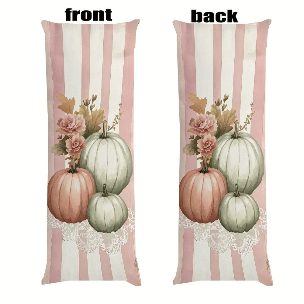 This cozy flannel long pillow cover in a pink pumpkin design measures 137.16x50.8cm. It features a zipper closure and is machine washable, making it perfect for all-season use. The casual style and love theme make it ideal for back sleepers and suitable