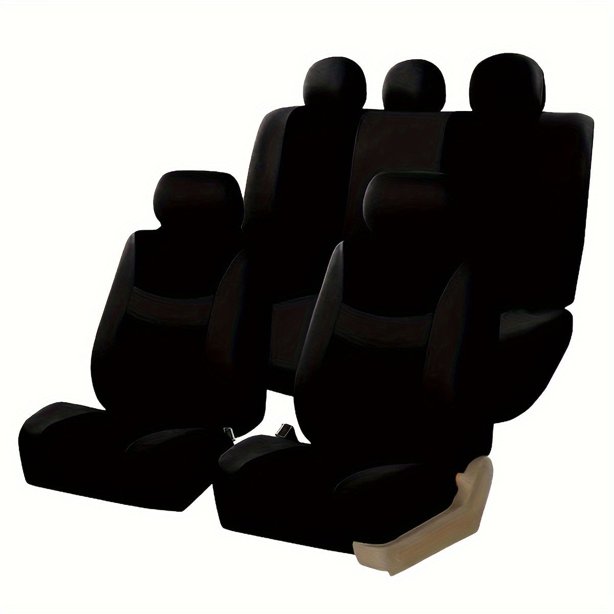 New full seat cover set for 5-seater car, includes 2 front seat covers, 1 rear seat back cover, 1 rear seat cover, and 5 car seat head covers.