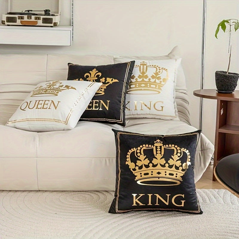 Luxury gold-plated decorative cushion cover with crown pattern in black and white hot stamping print for home sofa.