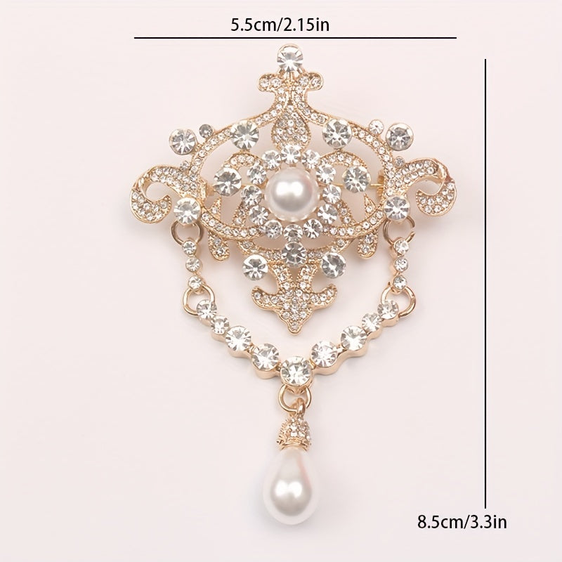 Elegant and sophisticated classic European courtly style pin featuring a vintage pearl brooch with an unconventional shape and water opal embellishments.