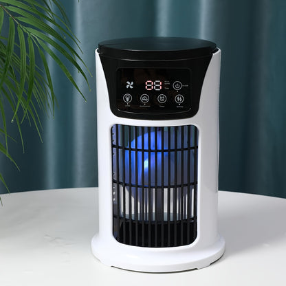 Portable USB air conditioner with humidifier, cooling fan, and atmosphere light - perfect for home and office.