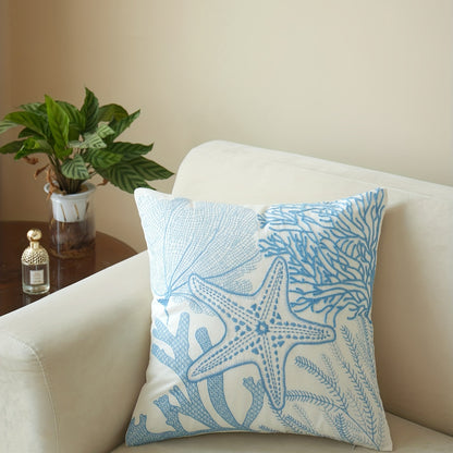 Ocean animal embroidery throw pillow case for living room, bedroom, couch, sofa - 17.72" x 17.72" - single-sided printed.