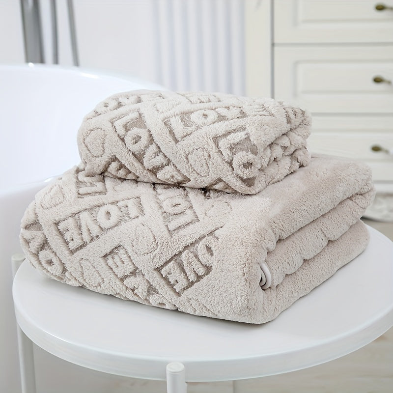 Love Textured Bath Linen Set includes a thick absorbent face towel and soft shower towel. Set comes with 1 bath towel and 1 hand towel, perfect for bathroom or home use.