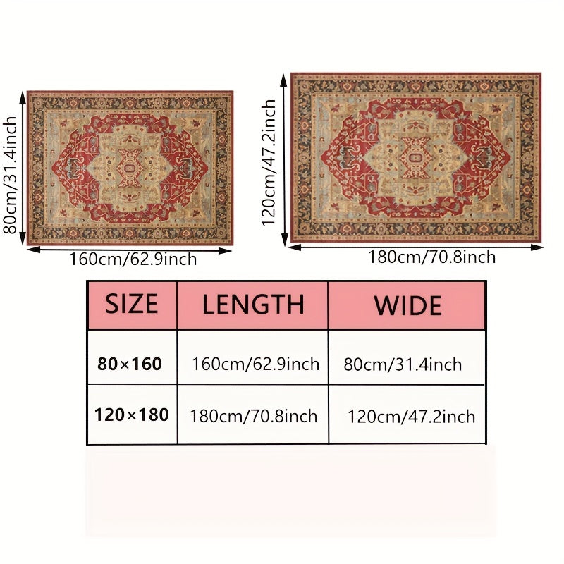 Retro Persian Carpet, Bohemian Area Rug, Ethnic Style, Water Absorbent, Stain Resistant, Ideal for Home or Hotel, Non-Shedding Living Room Accent Rug, Cute Aesthetic Home Decor