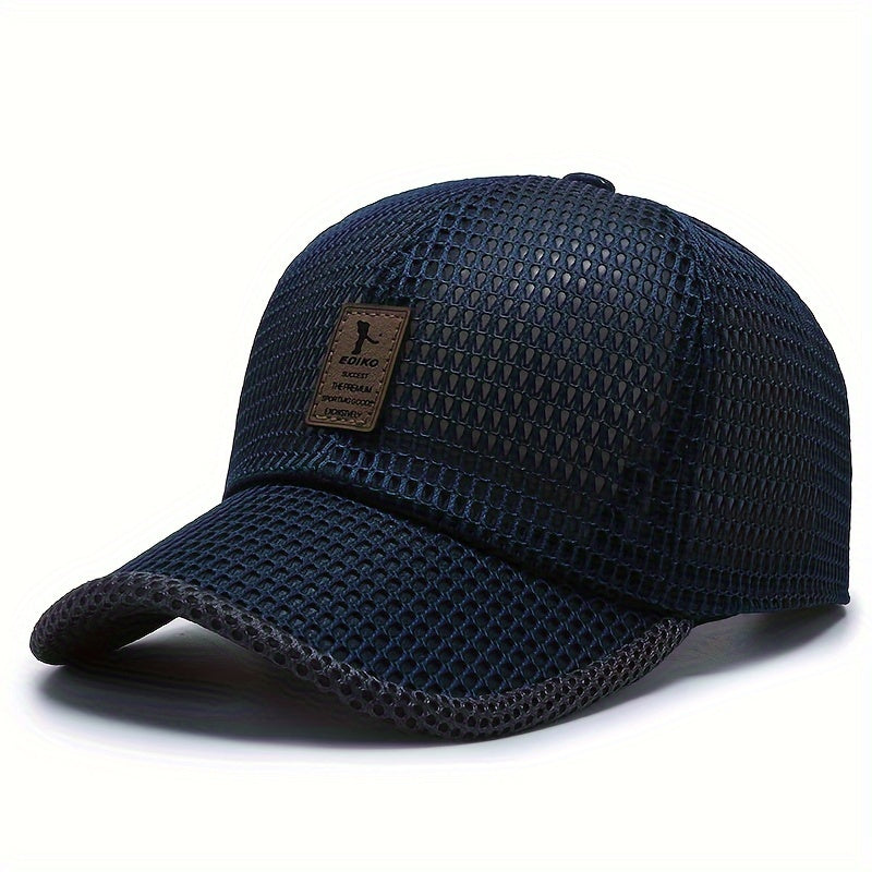 Breathable mesh baseball cap for outdoor sports, woven textile material, hand wash only.