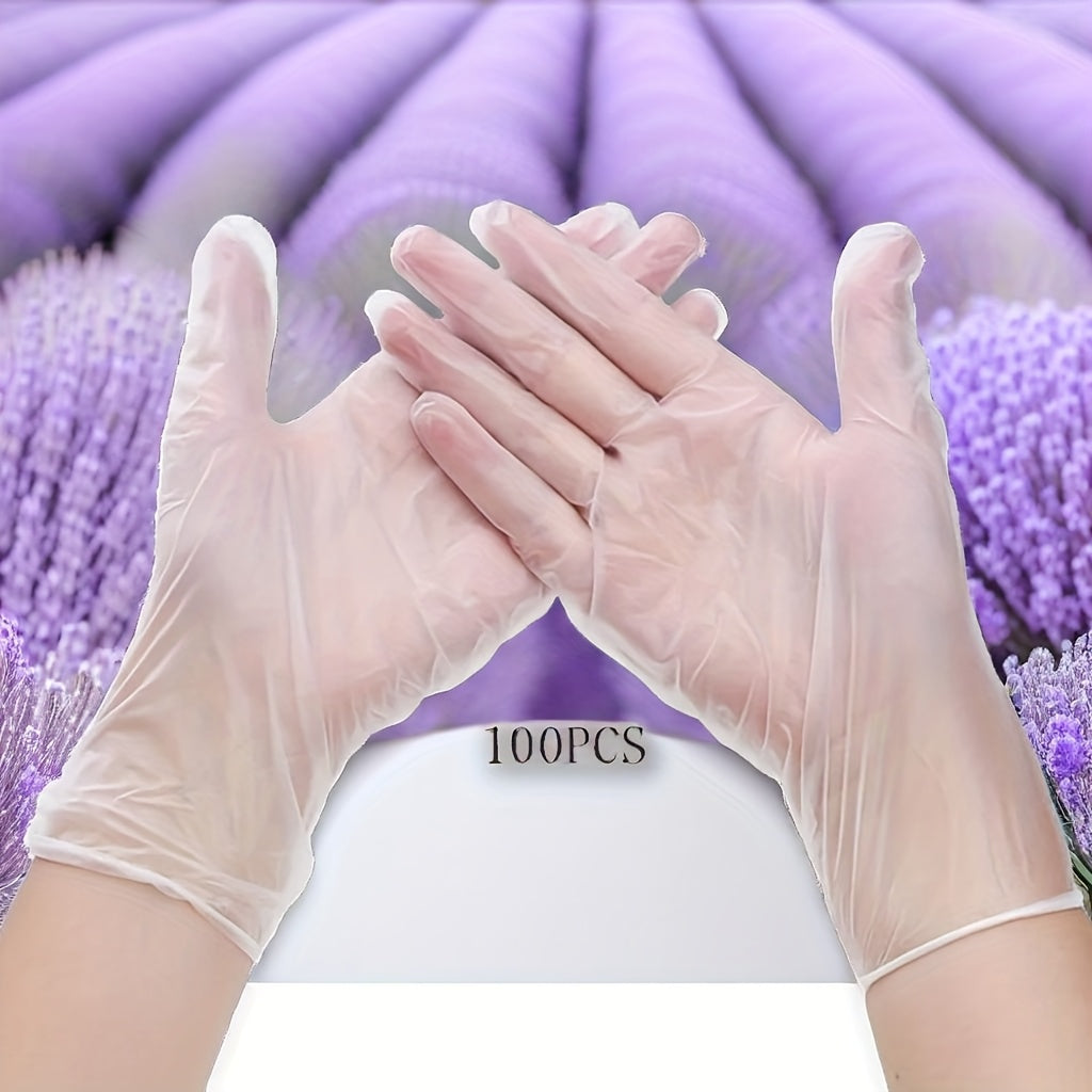 Clear TPE Disposable Gloves - Pack of 100 - Waterproof, Lead-Free, Powder and Latex-Free - Made with Soft PET Material for Various Uses including Kitchen, Bathroom, Pet Care, Household Tasks, Beauty, Hairdressing, and Hospitality