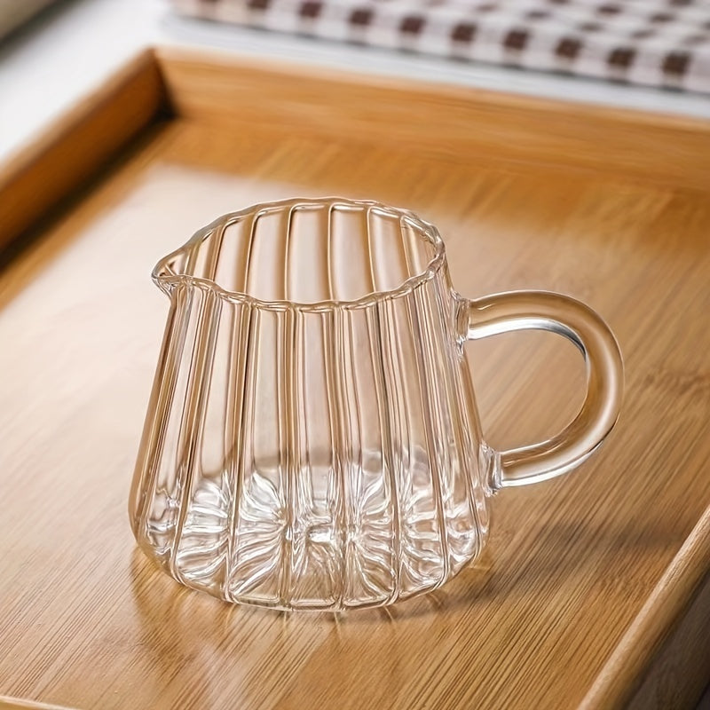 Vintage hand-striped glass coffee mug, 200ml mini milk tea cup, heat-resistant, reusable, multipurpose, 6.3x6cm, hand wash only, no pattern.