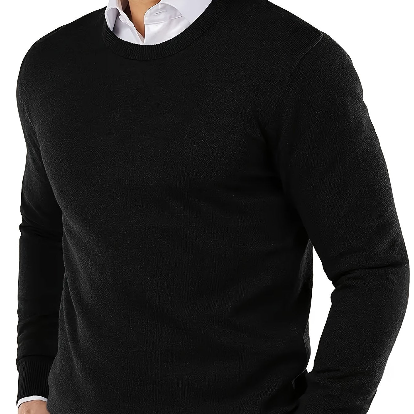 Men's premium solid color knit sweater, warm and comfortable with long sleeves. Ideal for fall/winter outdoor activities. Made with a rayon blend.