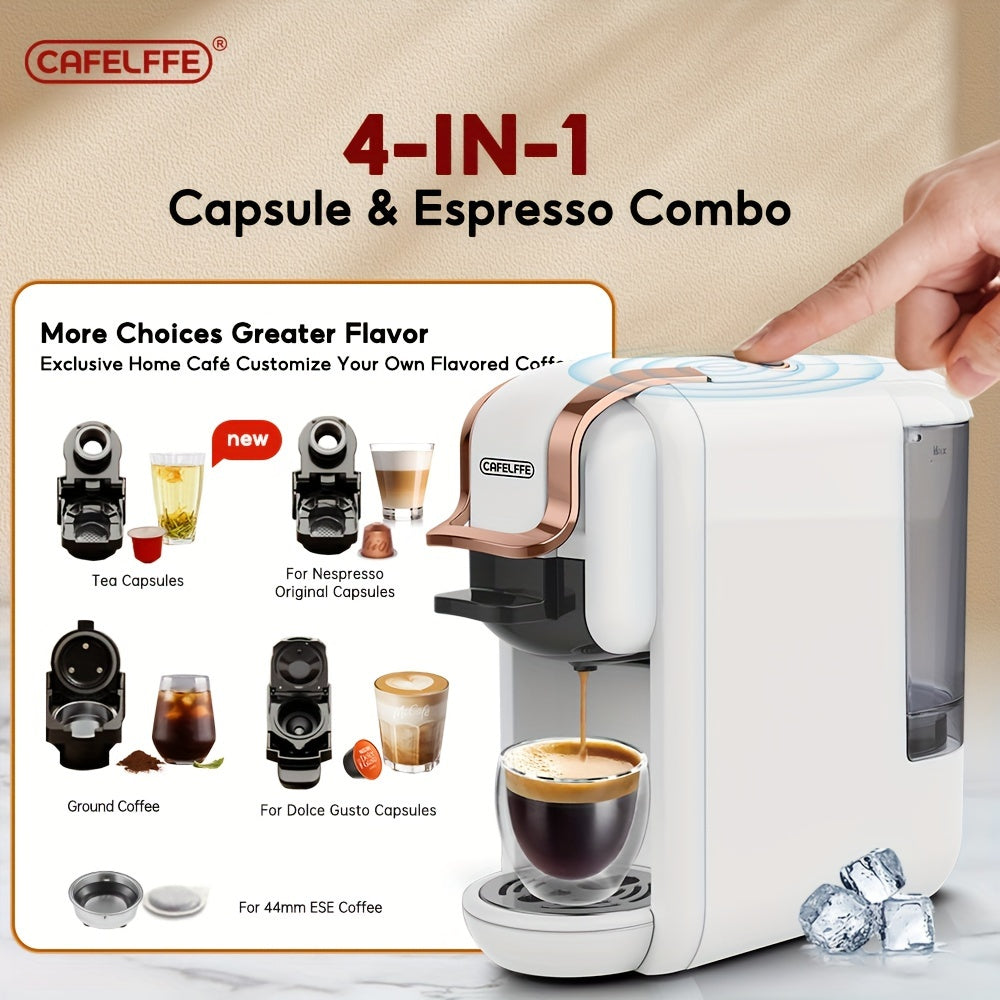 CAFELFE 4-in-1 Capsule Coffee Maker with 19 Bar Italian Pump, 600ml Water Tank, Automatic Shut-Off. Great for Capsules, Dolce Gusto, Ground Coffee, and Esepod. Perfect for Home and Office.