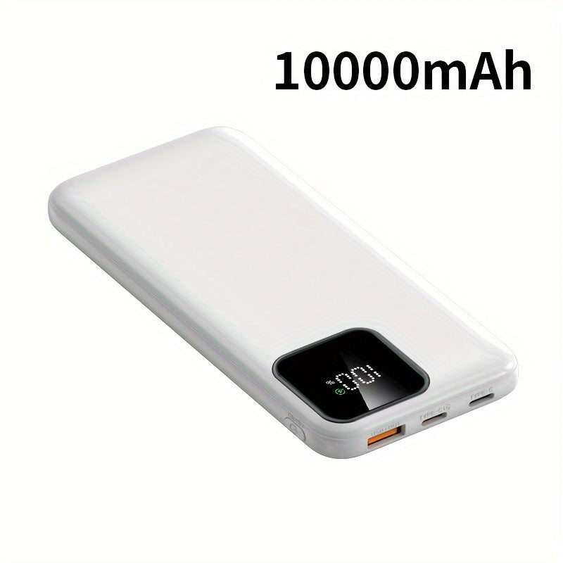 10,000mAh power bank with 22.5W/PD20W fast charging, LED power display, dual input/output, compact and portable for mobile phone charging.