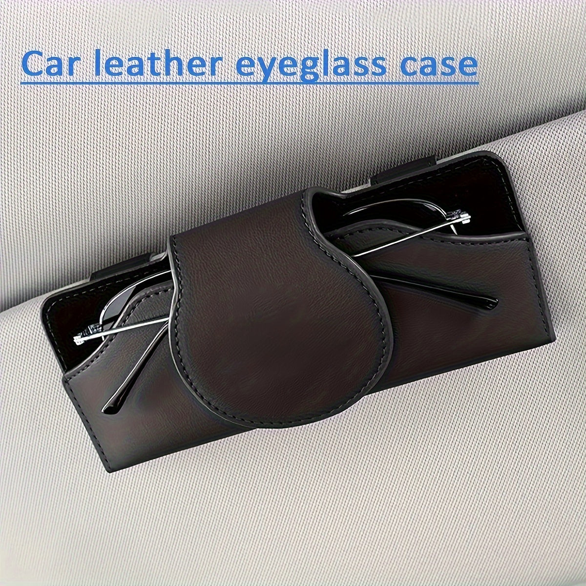 Car visor glasses holder with magnetic closure, PU leather eyeglasses storage clip, vehicle sun visor organizer with strong adsorption.