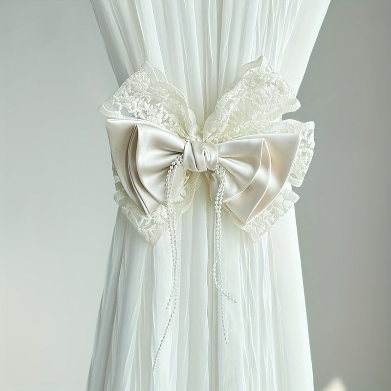 Add a touch of elegance to your curtains with this 1-piece Pink Lace Bow Curtain Tieback. The French Romantic Style design features a punch-free curtain clip with delicate floral patterns. Made of polyester, this modern and simple design is perfect for