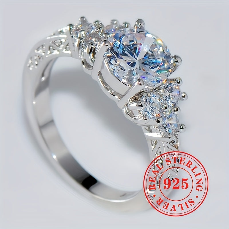 925 Pure Silvery Halo Ring with CZ - Perfect for Engagement, April Birthstone, Ideal for Weddings & Parties