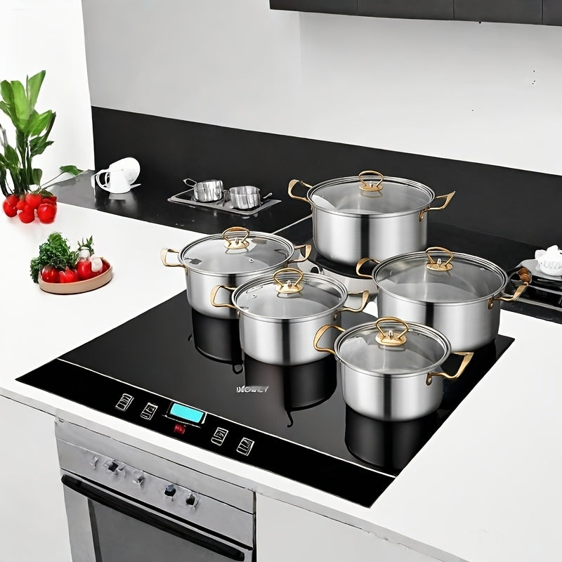 Set of 12 high-quality pots made of 400 stainless steel, suitable for use on induction cookers and gas stoves. This practical and durable pot set is perfect for any household and provides versatile cooking options.