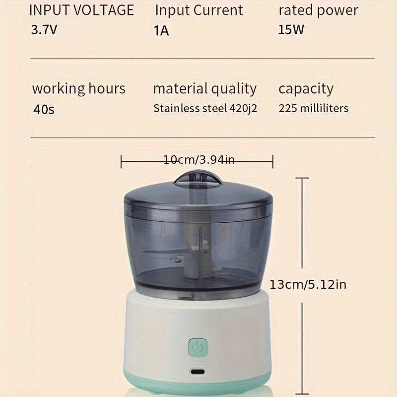 Multi-functional, cordless electric food processor - including kitchen blender, meat grinder, and vegetable slicer - with USB charging capabilities.