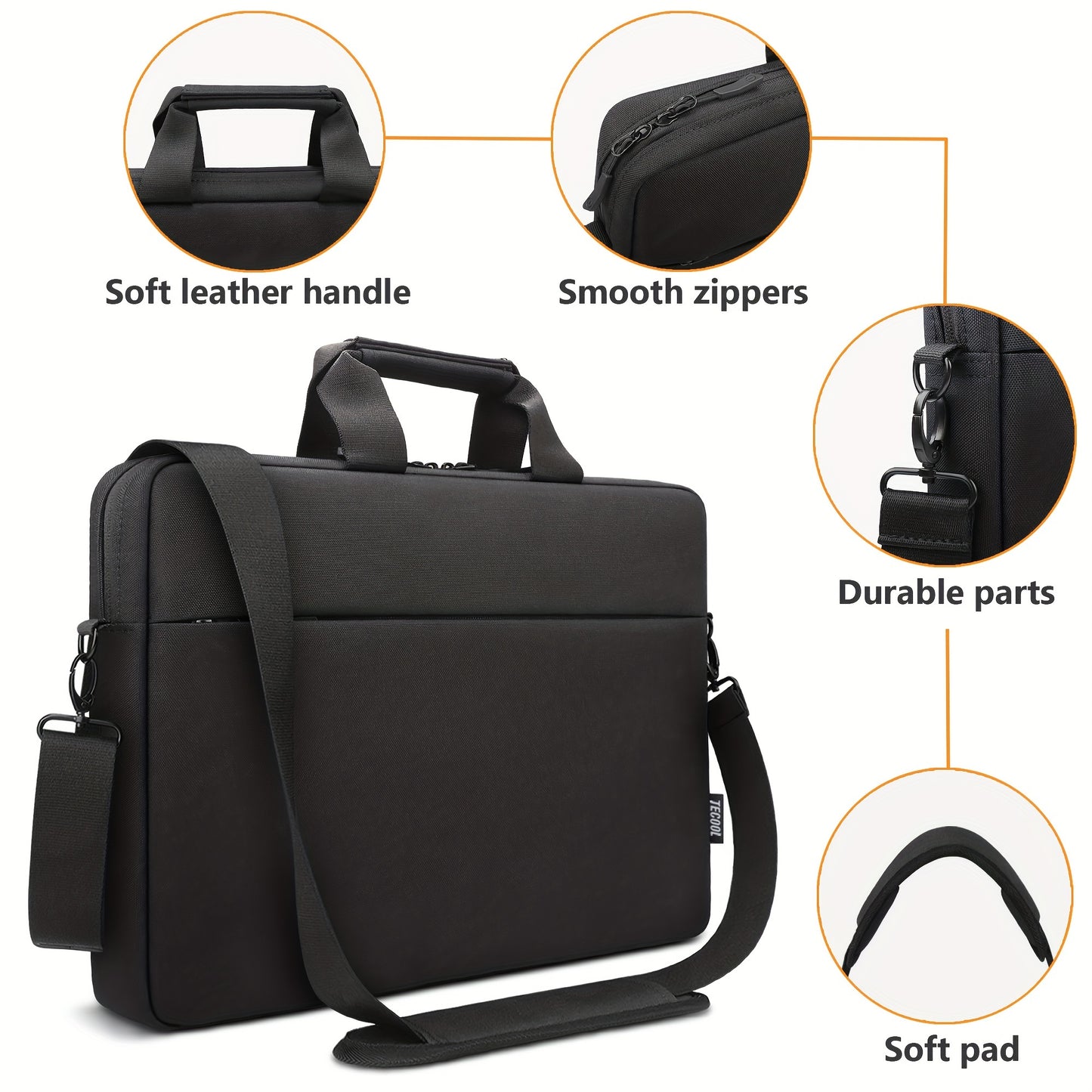 TECOOL large capacity multifunctional shoulder computer storage bag fits 14-17 inch laptops, documents, and is water-resistant in black for men or women.