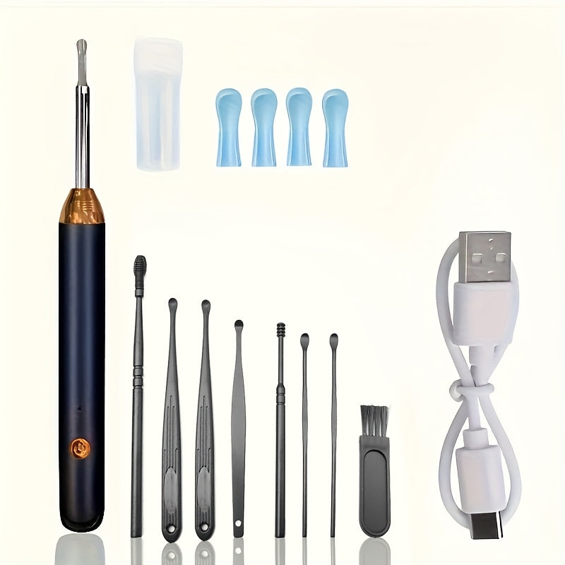 Ear wax removal kit with 8 pieces including tools with camera and light, along with 6 ear spoons.