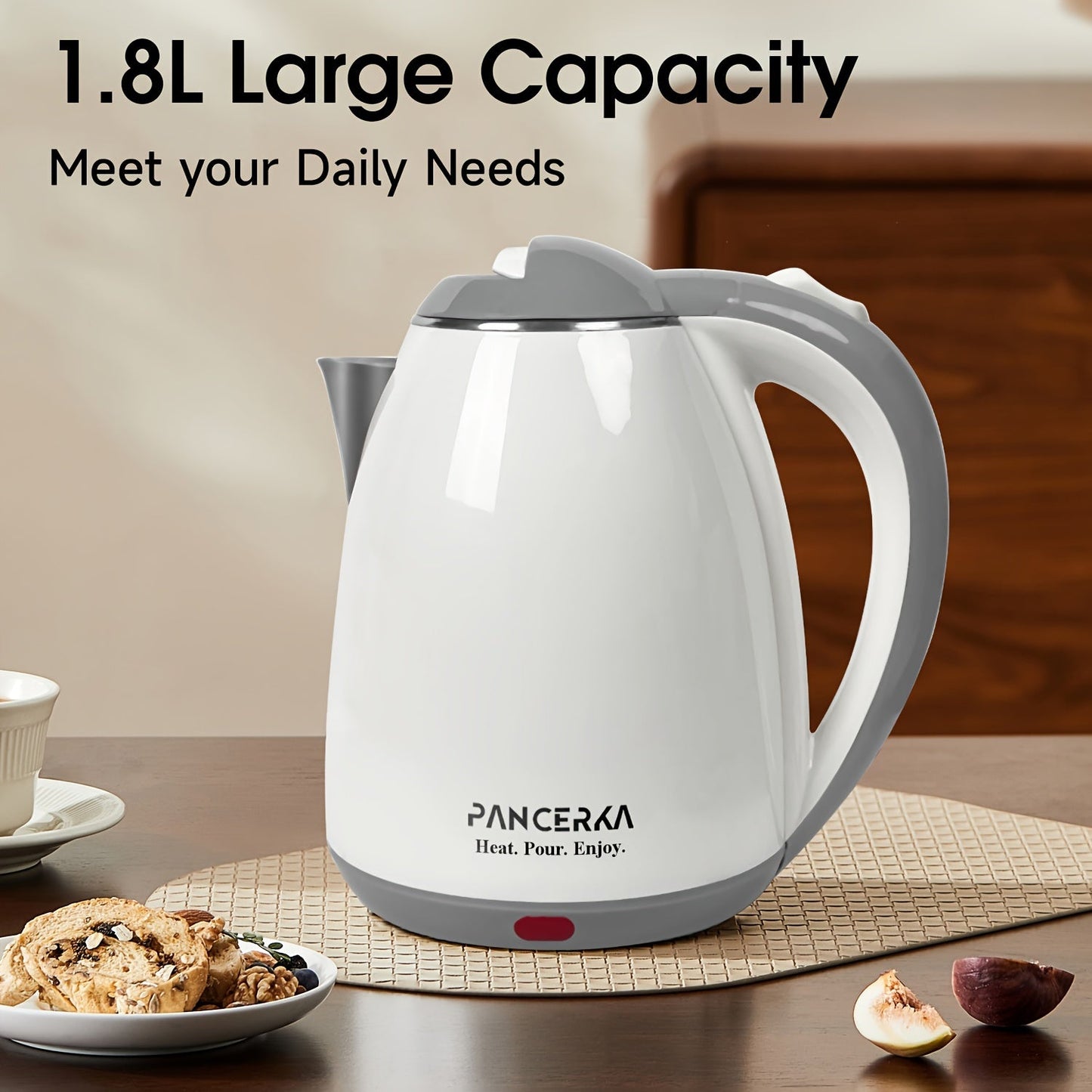 Electric Kettle by PANCERKA - 1.8L Capacity, 1500W Power, BPA-Free, Rapid Boil with Automatic Shut-Off & Anti-Scald Technology, Perfect for Brewing Coffee & Tea (EU Plug)