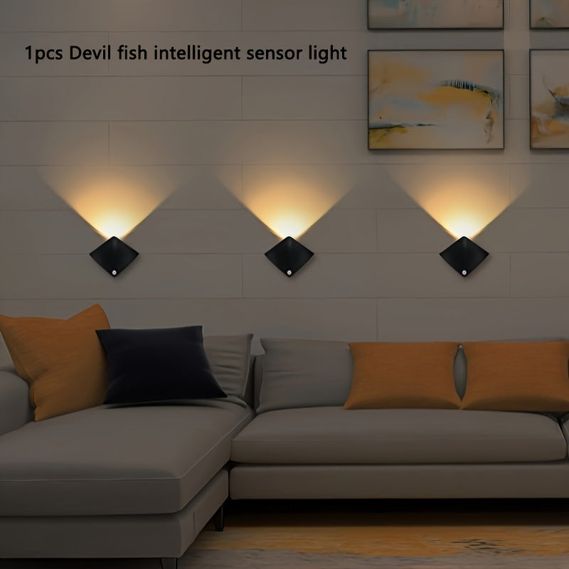 Devil's Fish night light with human body sensor for various uses such as bedroom, hallway, and living room. Battery-operated with quick sensor lighting suitable for bedside tables, toilets, kitchens, and display cabinets.