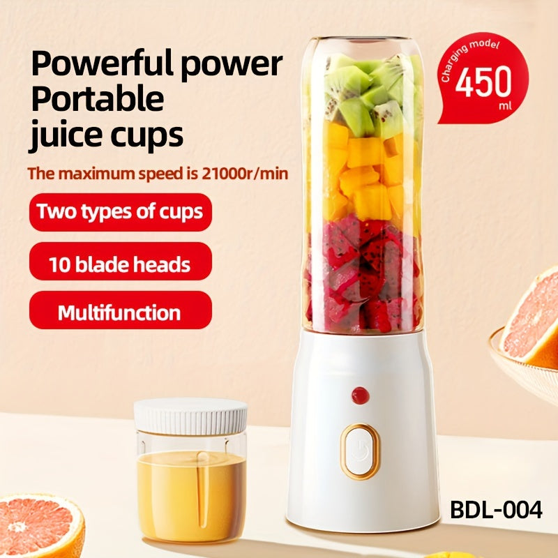 This set includes a portable electric juicer cup with two cups, perfect for charging via USB. Powered by a lithium battery, it is multi-functional and suitable for use at home, in dorms, during travel, and outdoors.