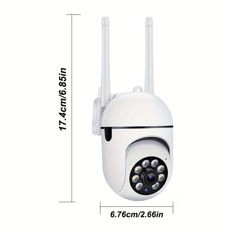 High-definition Wi Fi Smart Home Security Camera with 3MP resolution, featuring a 355 ° Pan Tilt Zoom, Color Night Vision, Two-way Audio, Pet Movement Tracking, suitable for indoor/outdoor use. The camera is wireless and equipped with Motion Detection